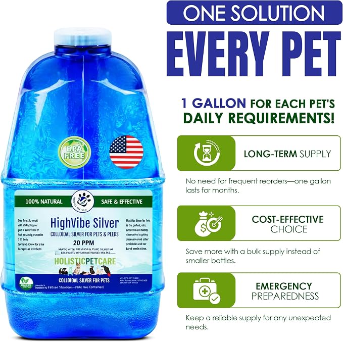 HOLISTIC PET CARE Colloidal Silver for Dogs, Cats & Pet- 20 PPM (1Gal) | Wound Care, Hot Spot Treatment, Skin Relief & Immune Support – All-Natural...